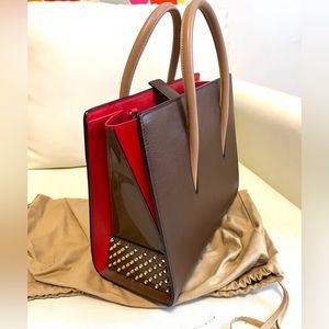 Christian Louboutin cabata brown spikes tote bag